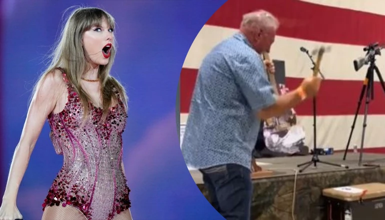 Hombre destroza guitarra firmada por Taylor Swift tras comprarla en subasta